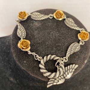 Cynthia Garrett 2tone Angel Wings & Roses Bracelet